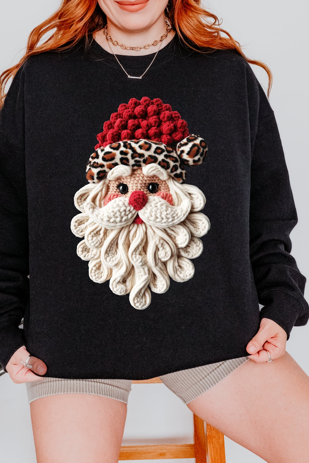 Retro Leopard Faux Yarn Santa Sweatshirt For Women