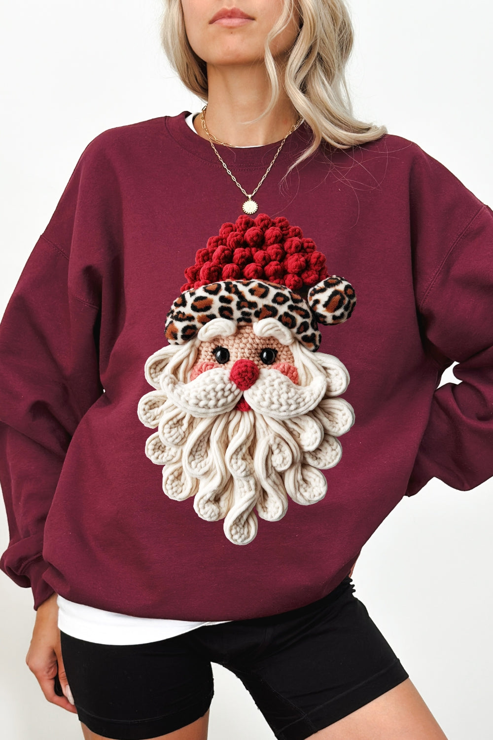 Retro Leopard Faux Yarn Santa Sweatshirt For Women