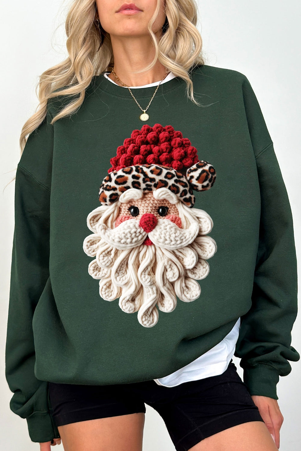 Retro Leopard Faux Yarn Santa Sweatshirt For Women