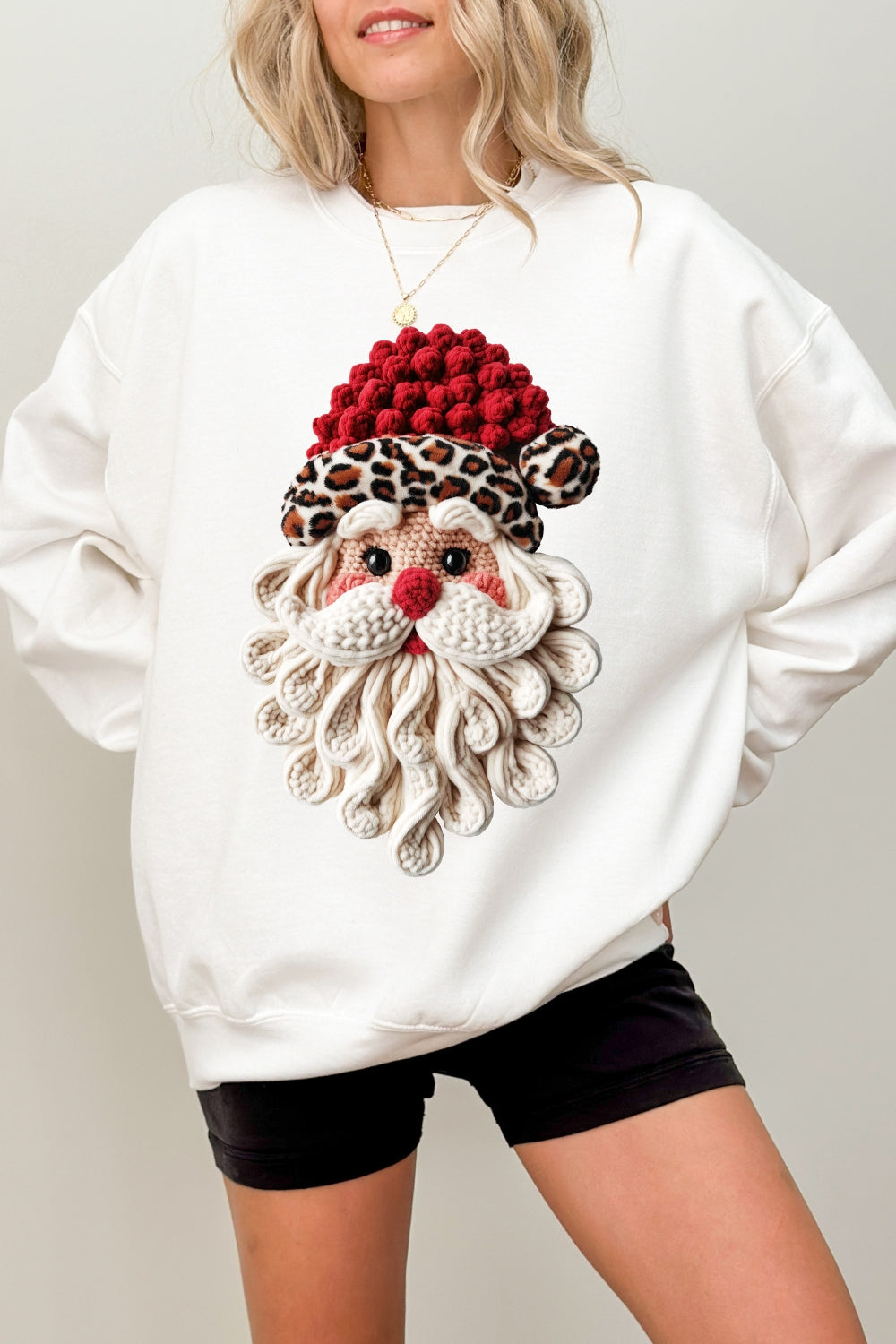 Retro Leopard Faux Yarn Santa Sweatshirt For Women