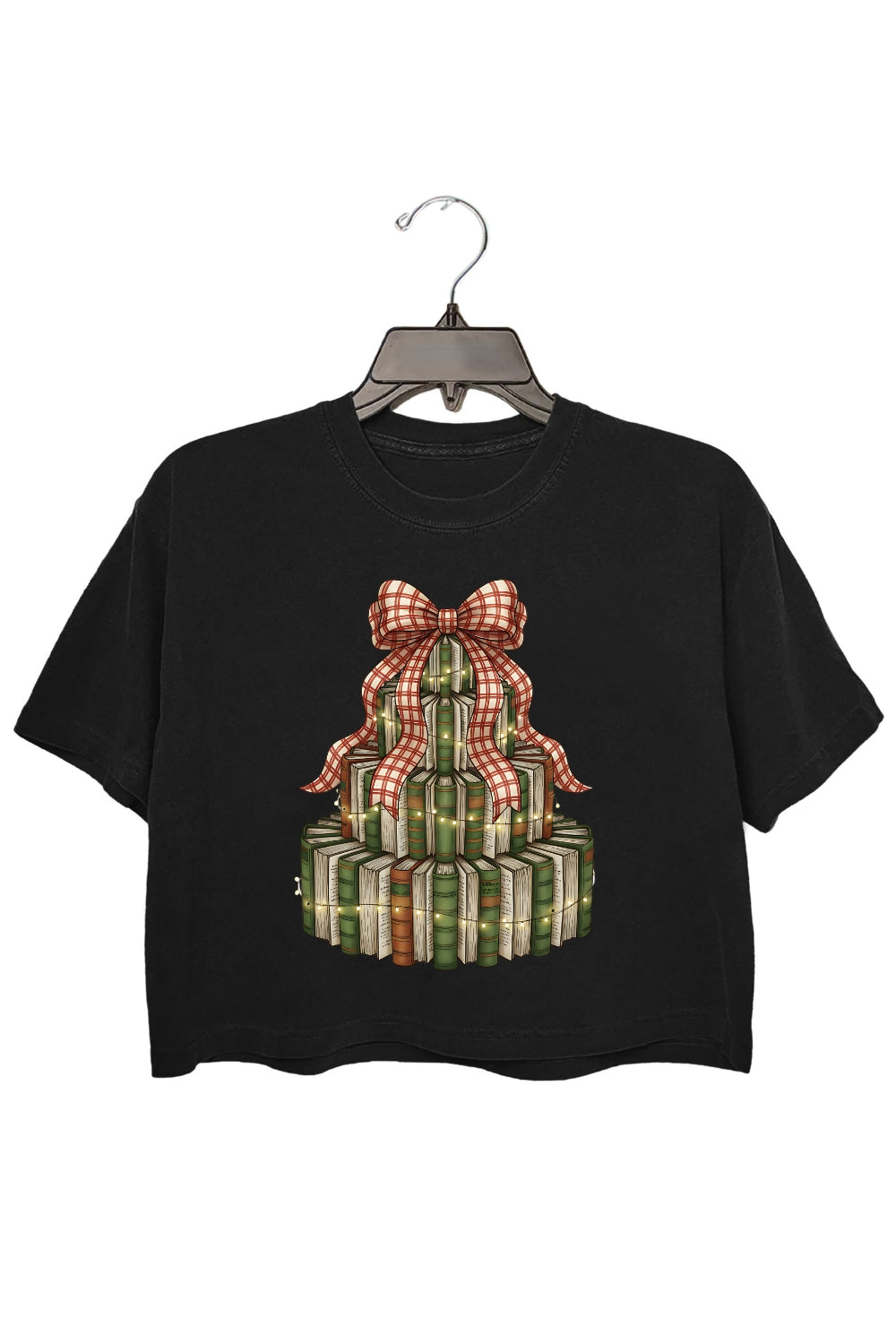 Retro Christmas Book Tree Crop Top For Women