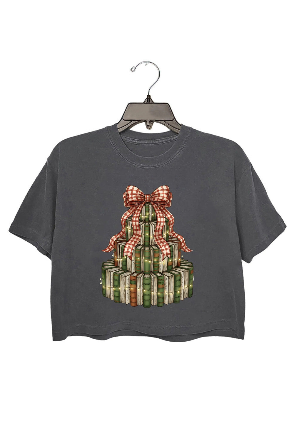 Retro Christmas Book Tree Crop Top For Women