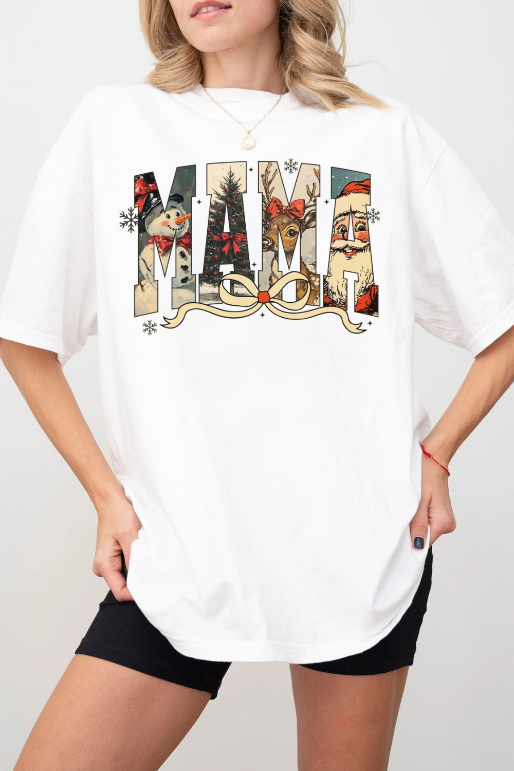 Preppy Christmas Mama Letters Tee For Women