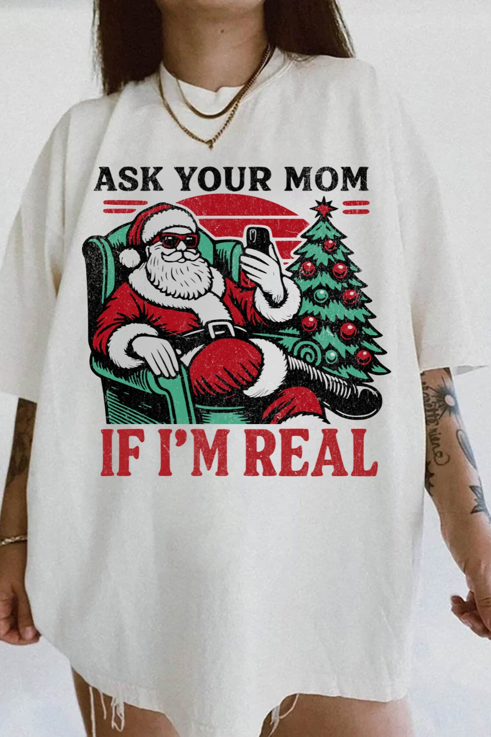 Ask Your Mom Funny Santa Tee For Women