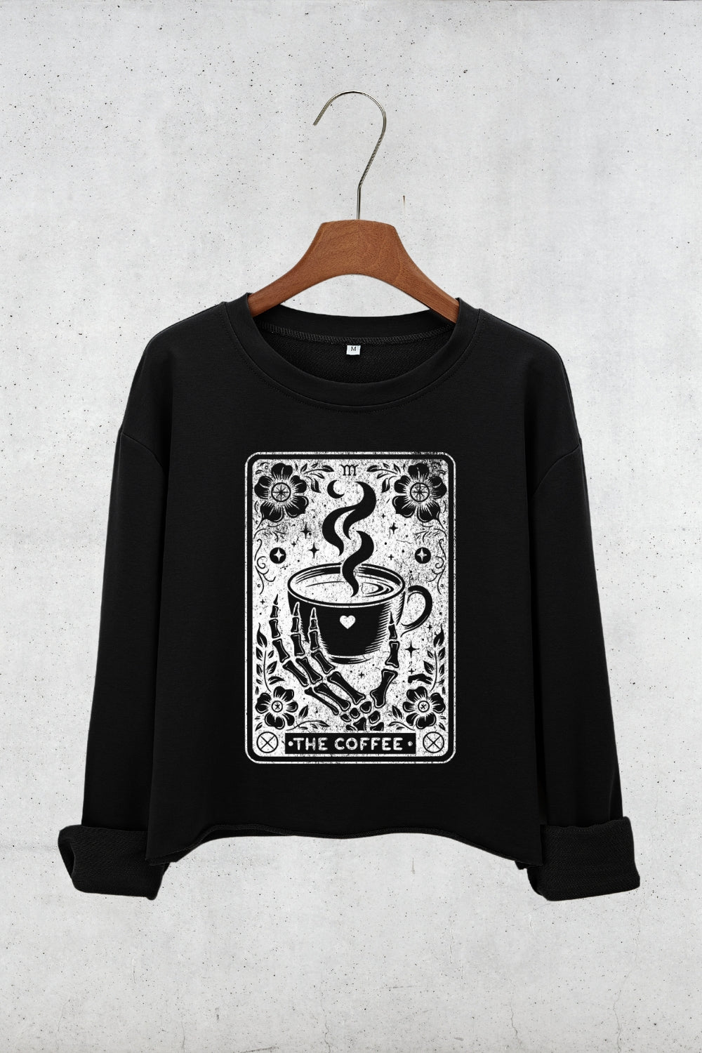 The Coffee Tarot Card Skeleton Crop Sweatshirt For Women