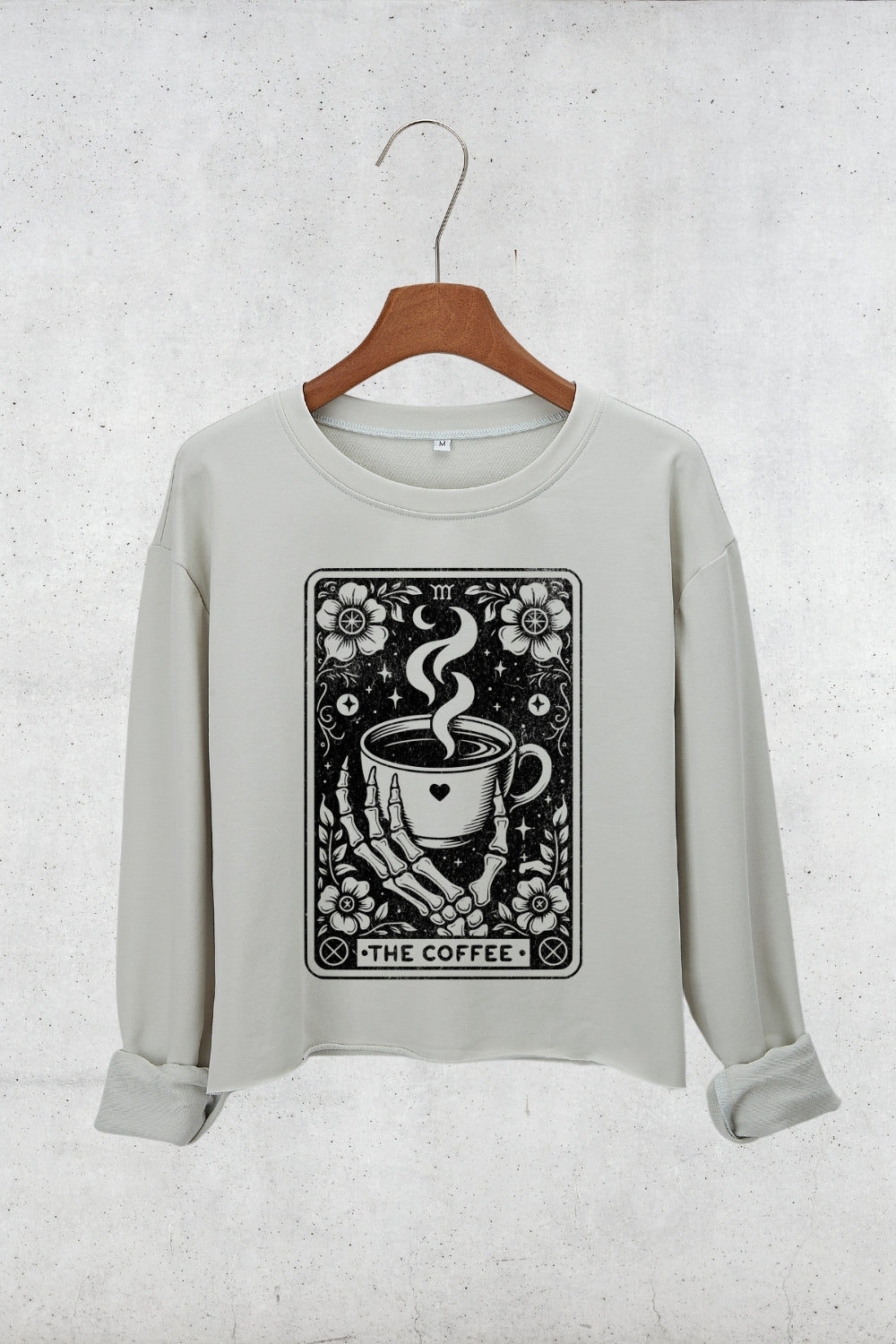 The Coffee Tarot Card Skeleton Crop Sweatshirt For Women