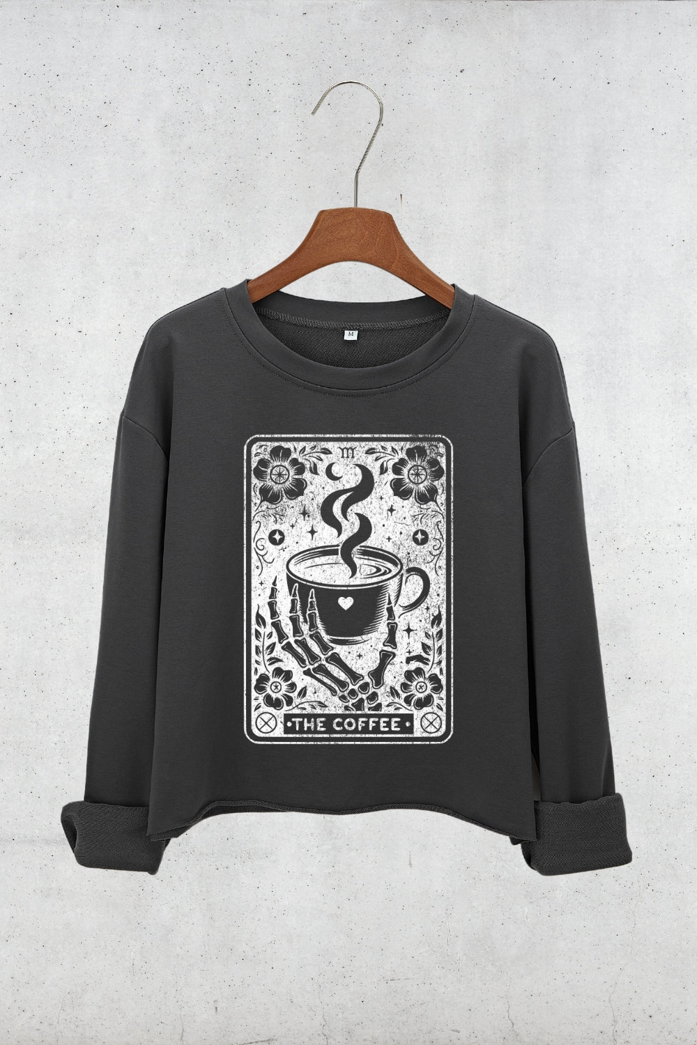 The Coffee Tarot Card Skeleton Crop Sweatshirt For Women