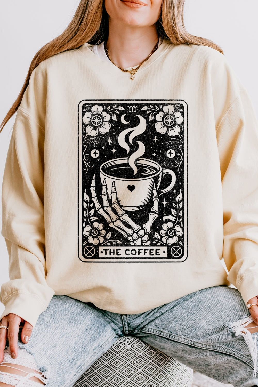 The Coffee Tarot Card Skeleton Sweatshirt For Women