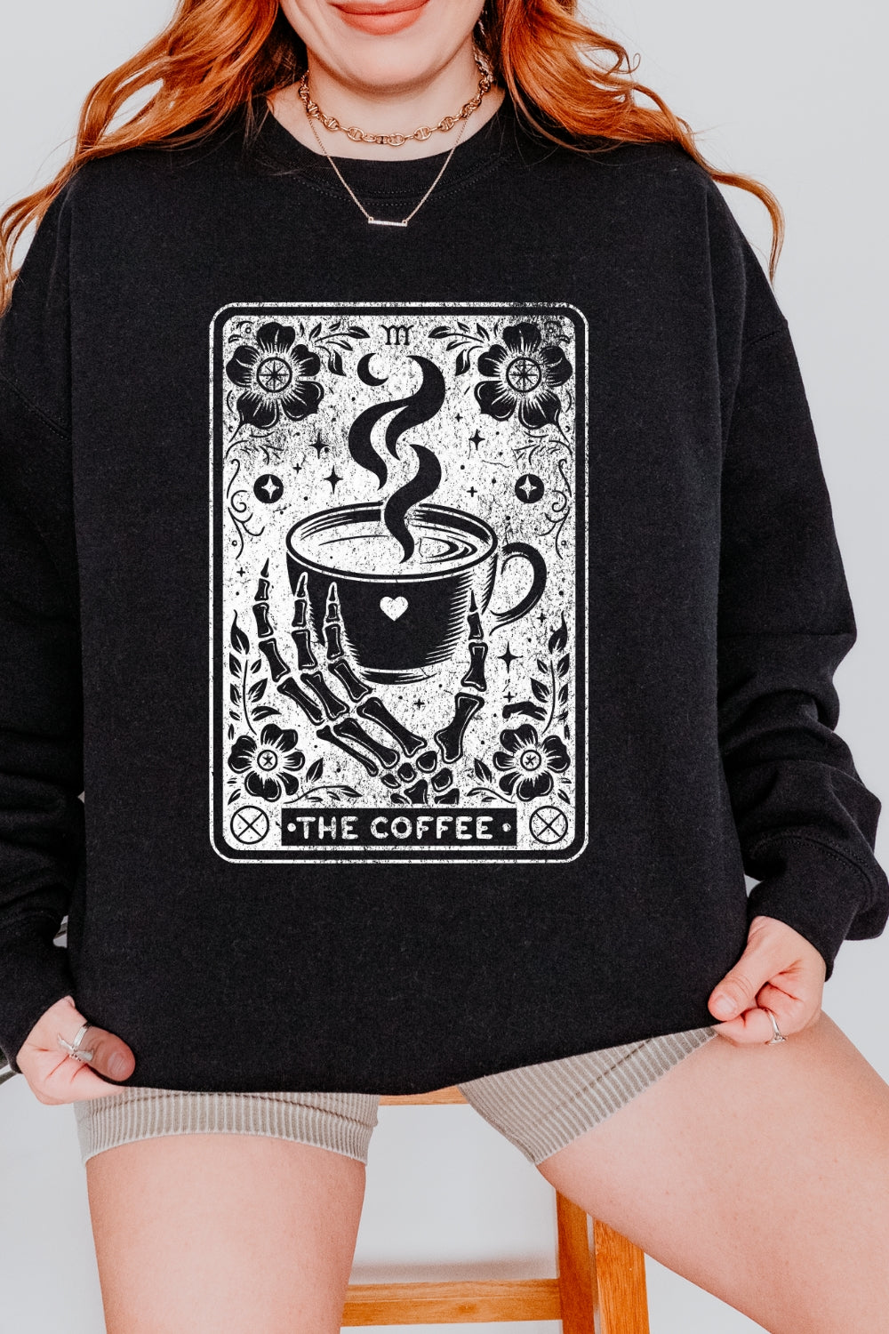 The Coffee Tarot Card Skeleton Sweatshirt For Women