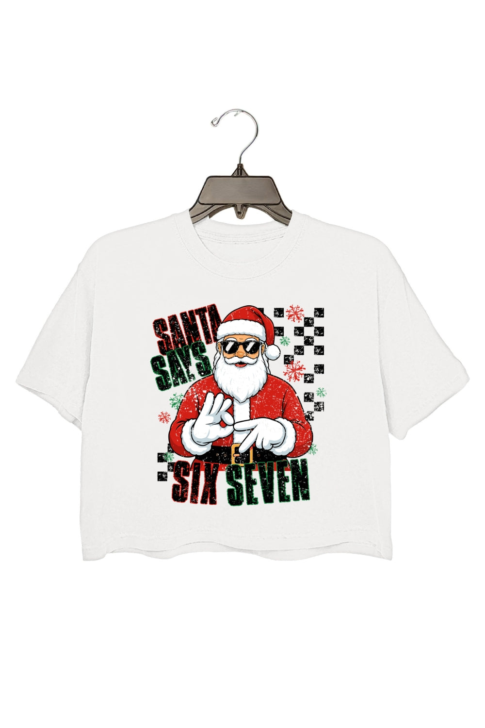 Santa Says Six Seven Funny Christmas Crop Top For Women
