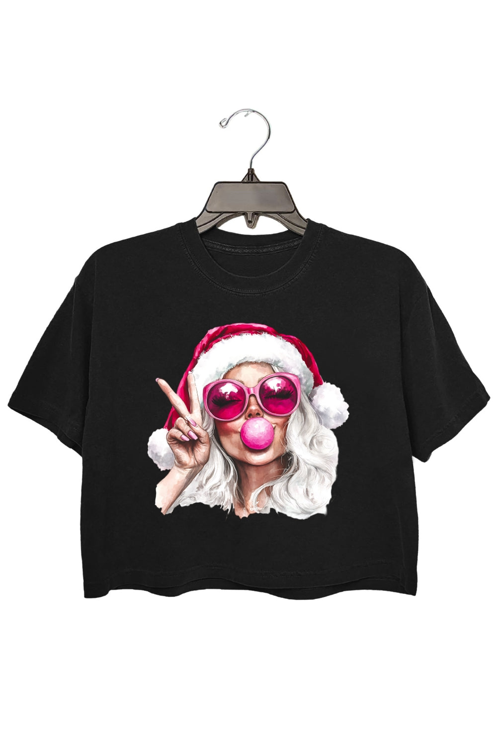 Retro Mrs Claus Blowing Bubble Christmas Crop Top For Women