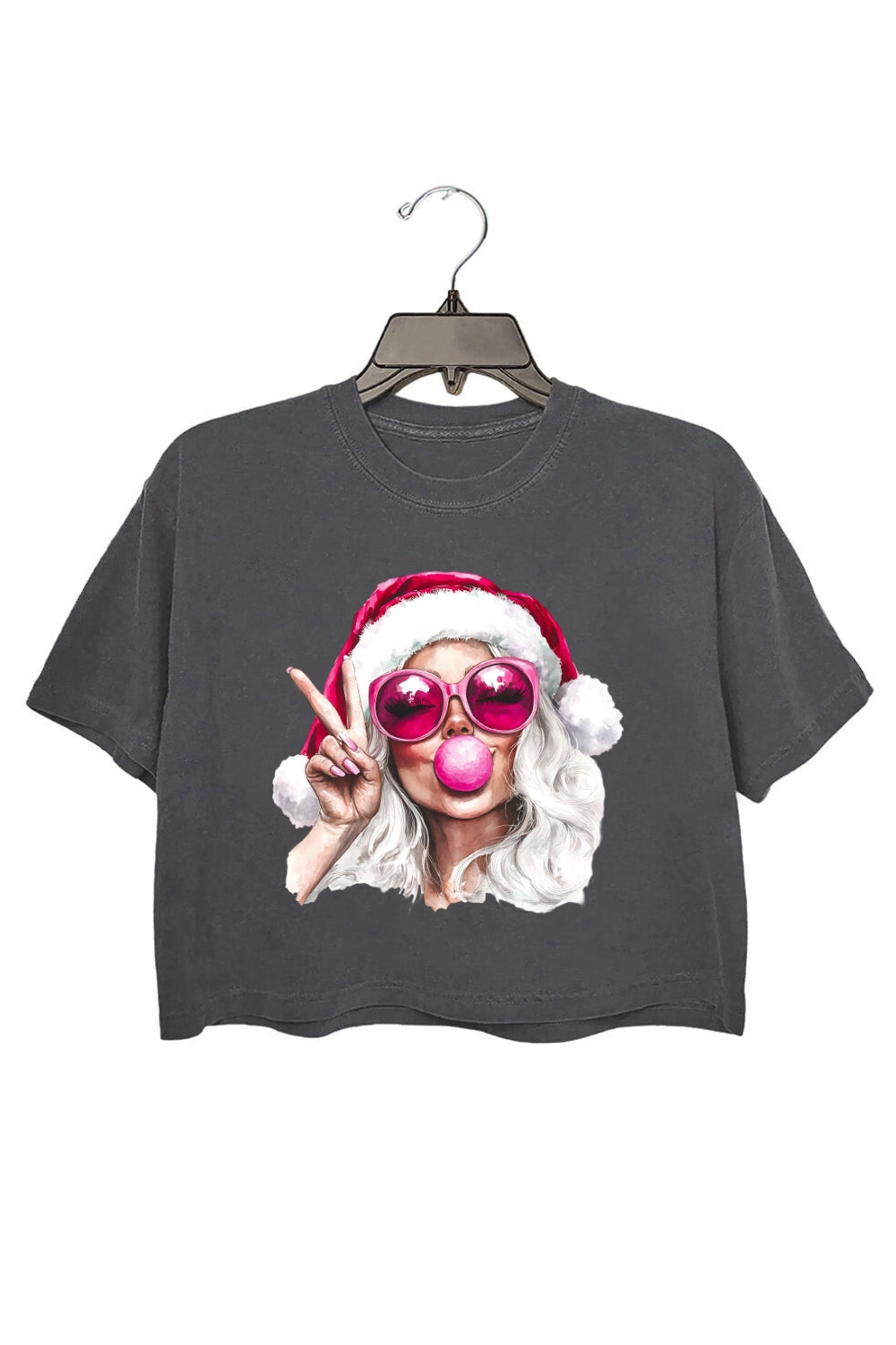 Retro Mrs Claus Blowing Bubble Christmas Crop Top For Women