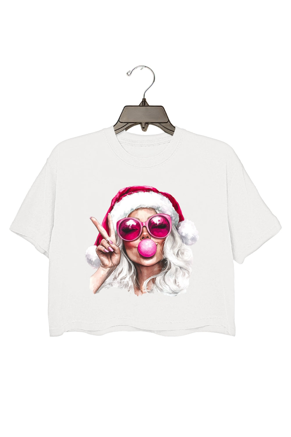 Retro Mrs Claus Blowing Bubble Christmas Crop Top For Women