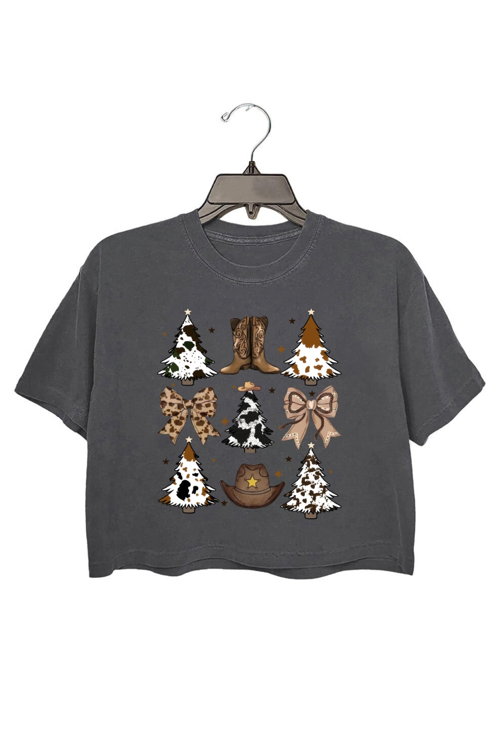 Coquette Western Christmas Tree Crop Top For Women