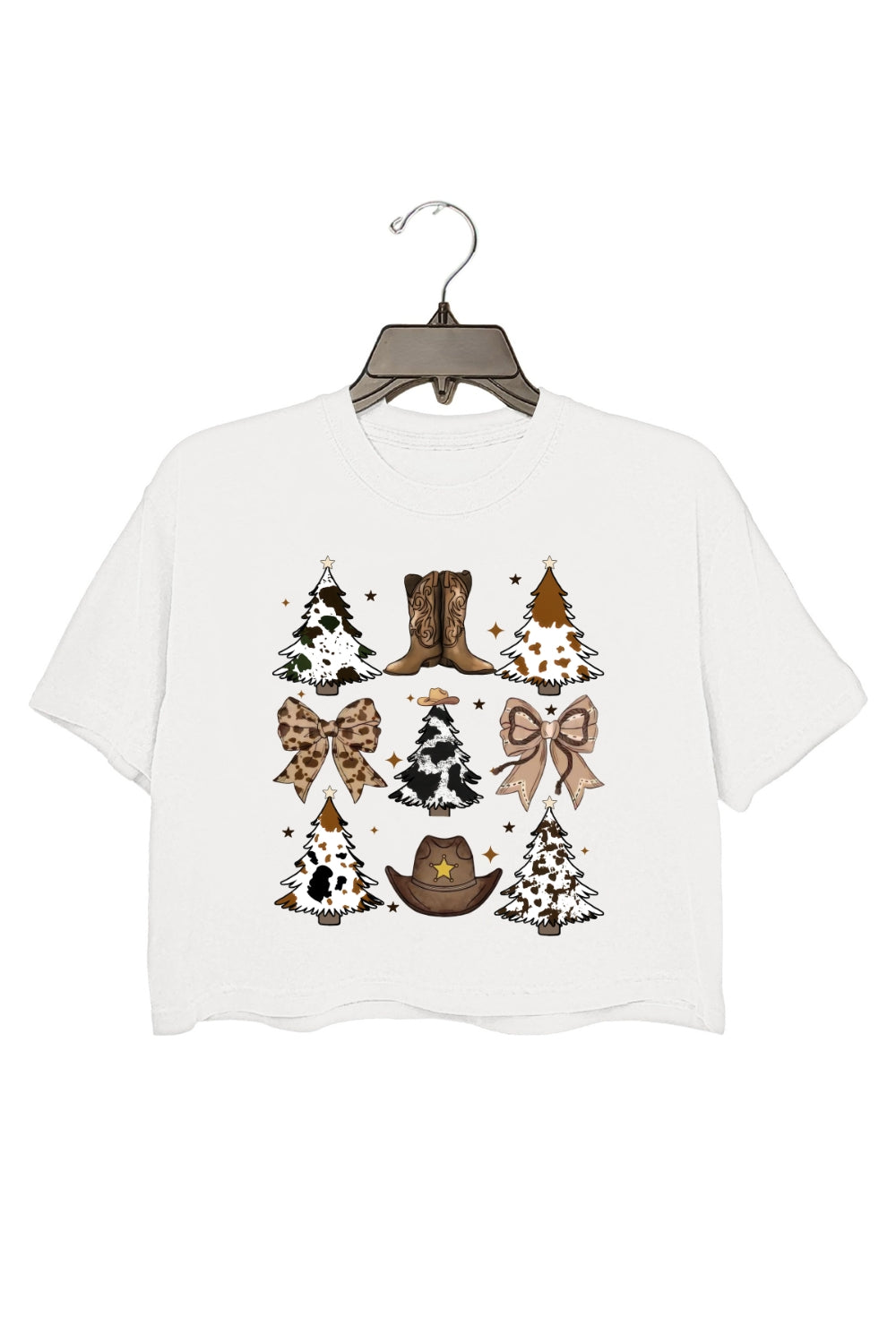 Coquette Western Christmas Tree Crop Top For Women