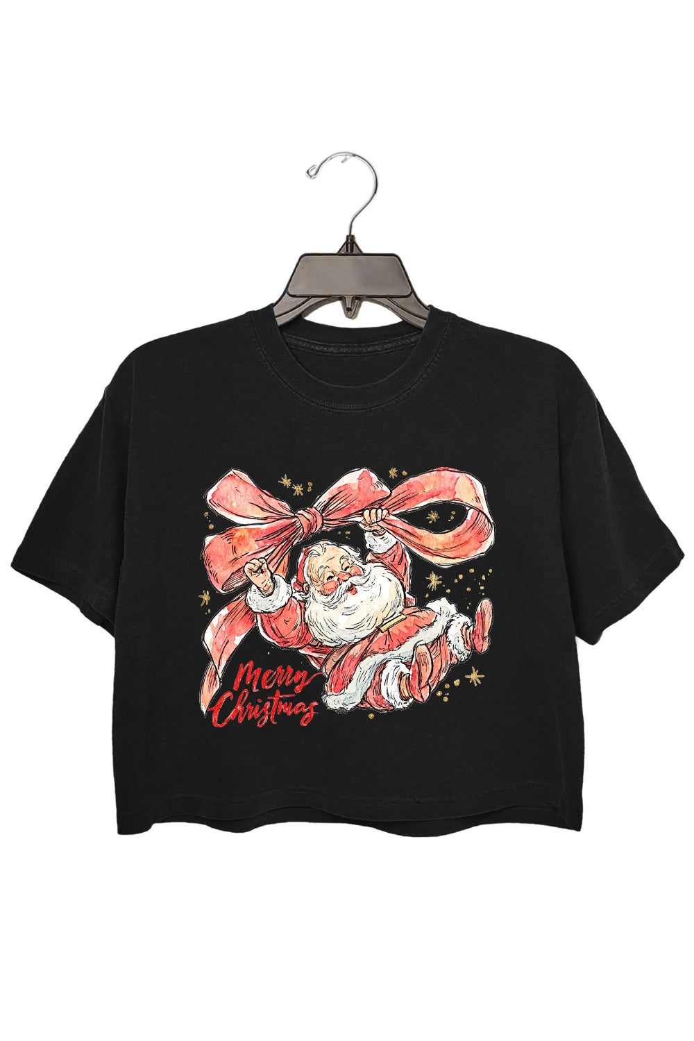 Coquette Merry Christmas With Santa Crop Top For Women