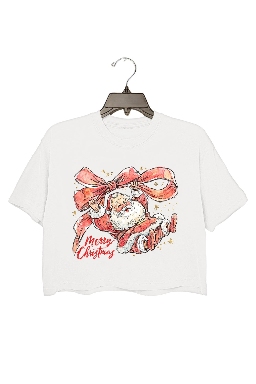 Coquette Merry Christmas With Santa Crop Top For Women
