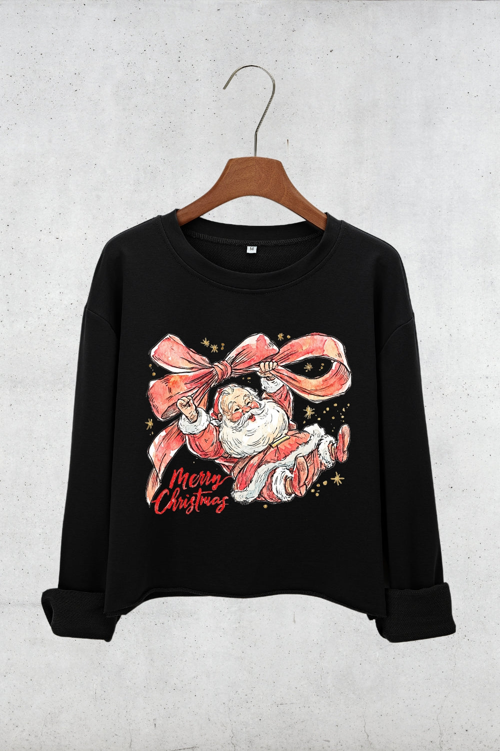 Coquette Merry Christmas With Santa Crop Sweatshirt For Women