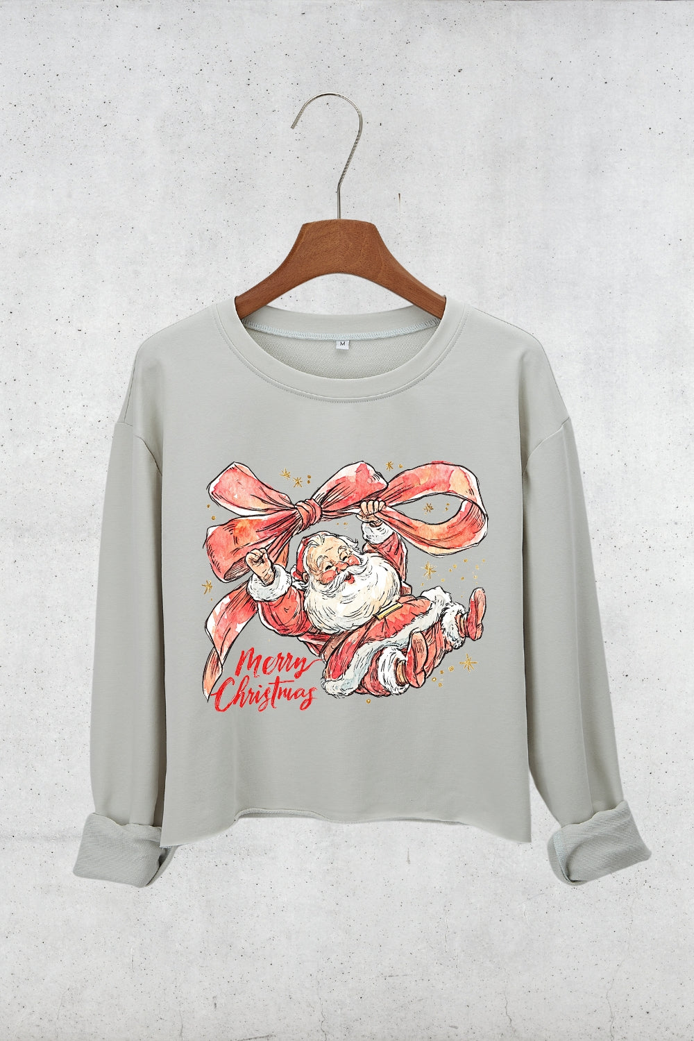 Coquette Merry Christmas With Santa Crop Sweatshirt For Women
