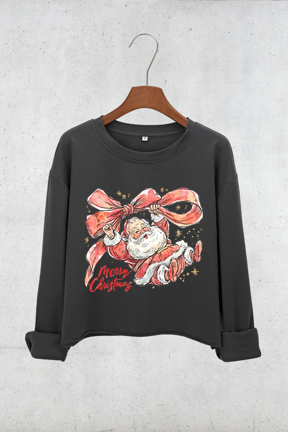Coquette Merry Christmas With Santa Crop Sweatshirt For Women