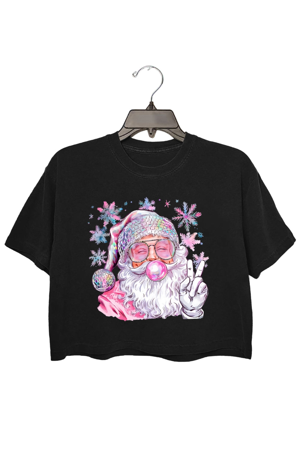 Snowflake Santa Christmas Blowing Bubble Crop Top For Women