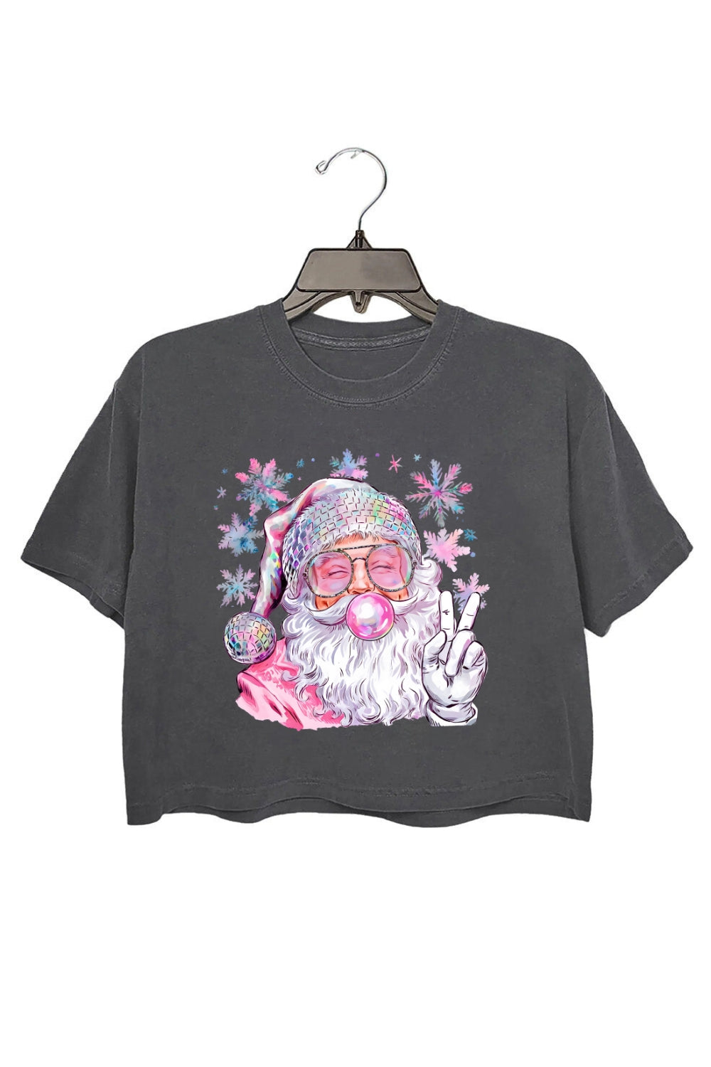 Snowflake Santa Christmas Blowing Bubble Crop Top For Women