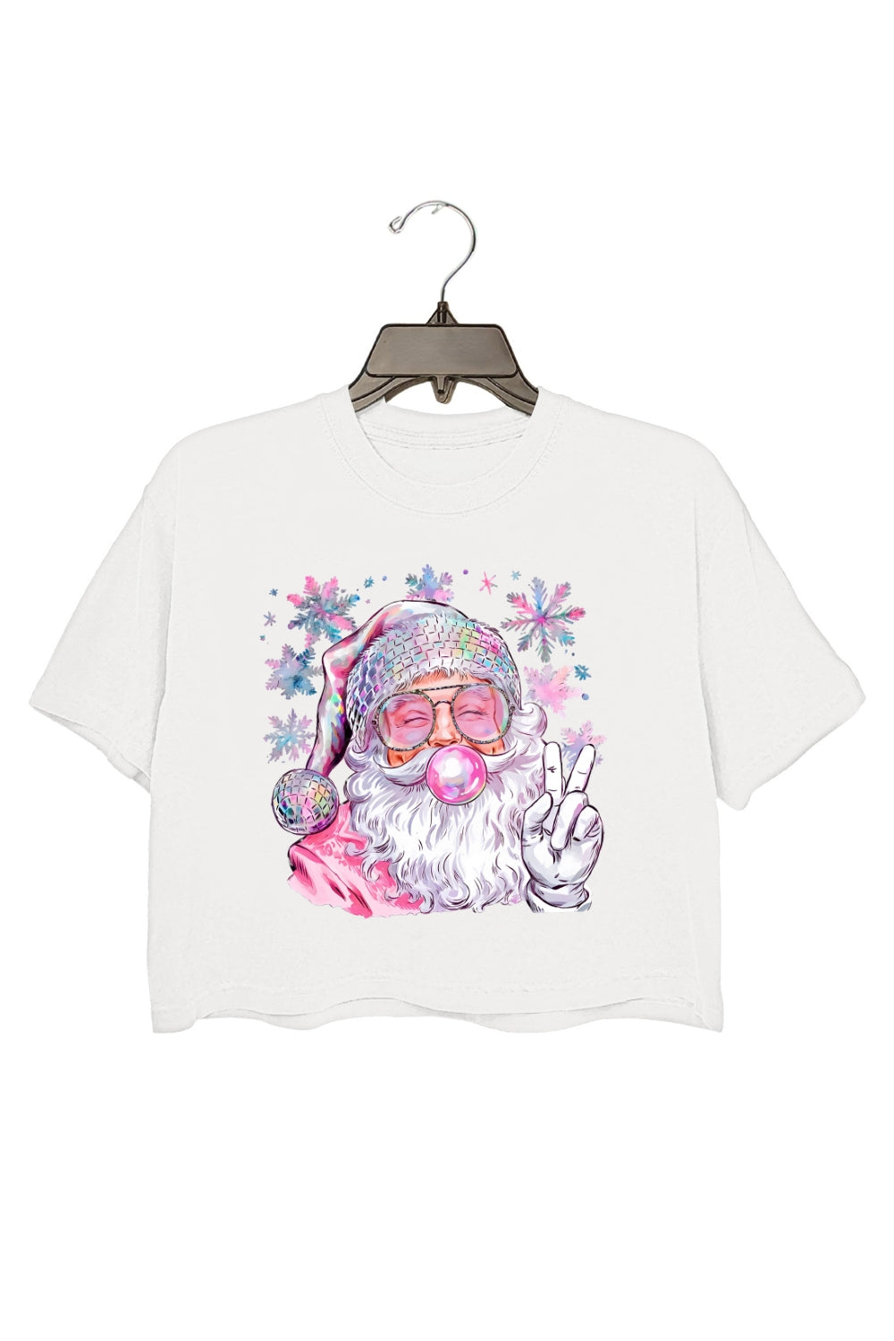 Snowflake Santa Christmas Blowing Bubble Crop Top For Women