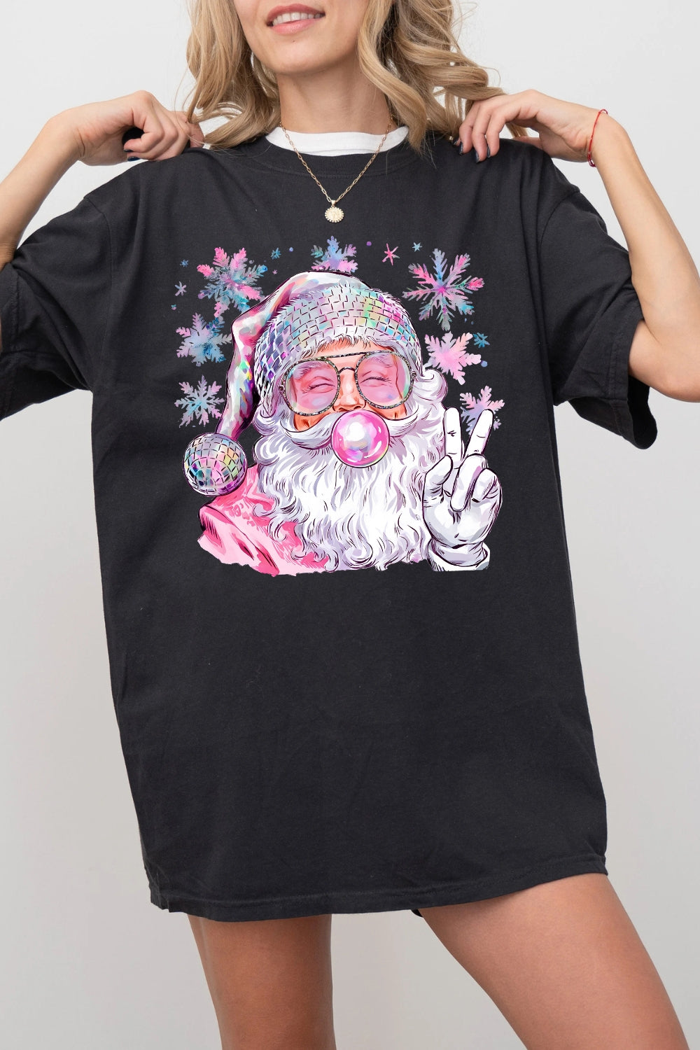 Snowflake Santa Christmas Blowing Bubble Tee For Women