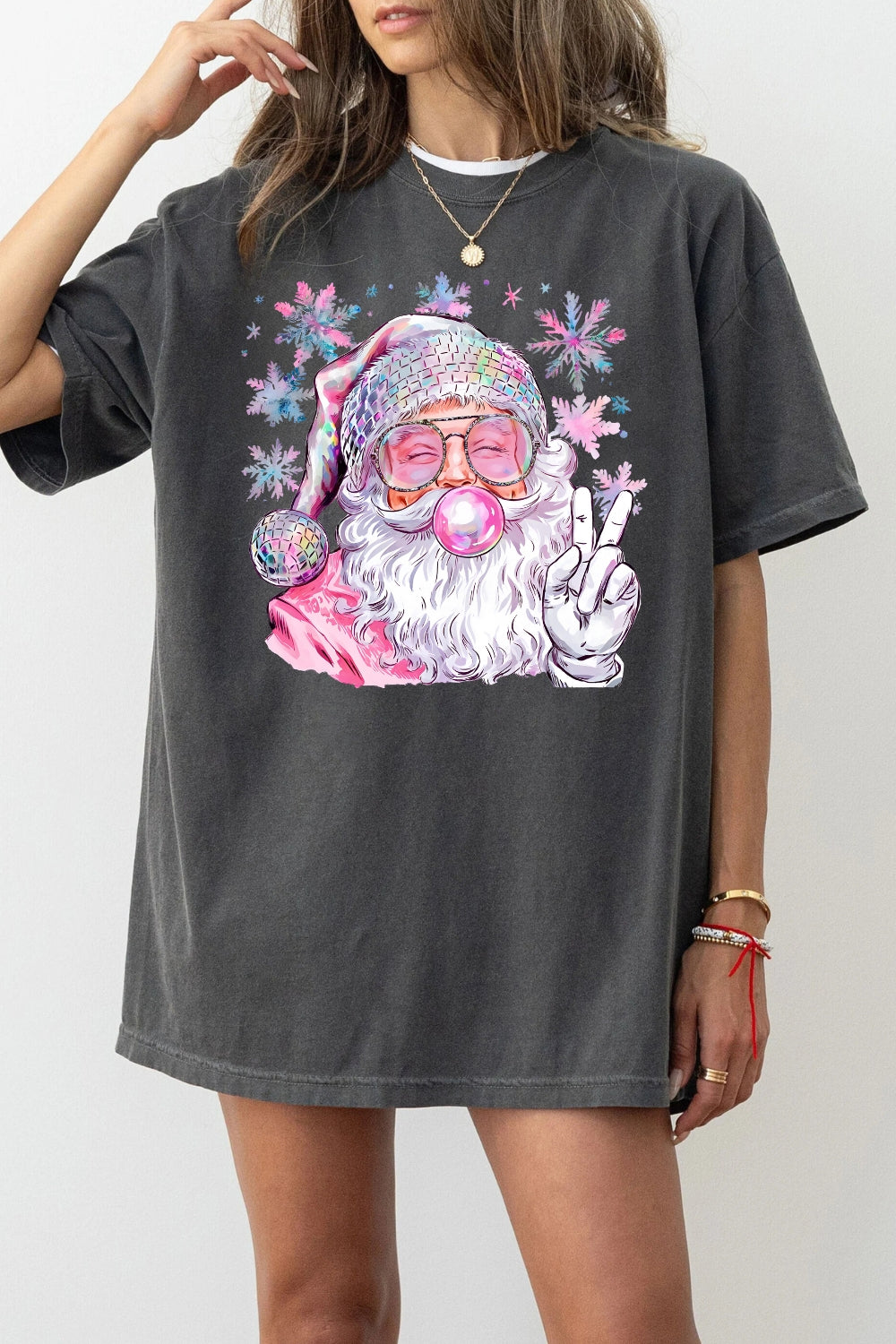 Snowflake Santa Christmas Blowing Bubble Tee For Women