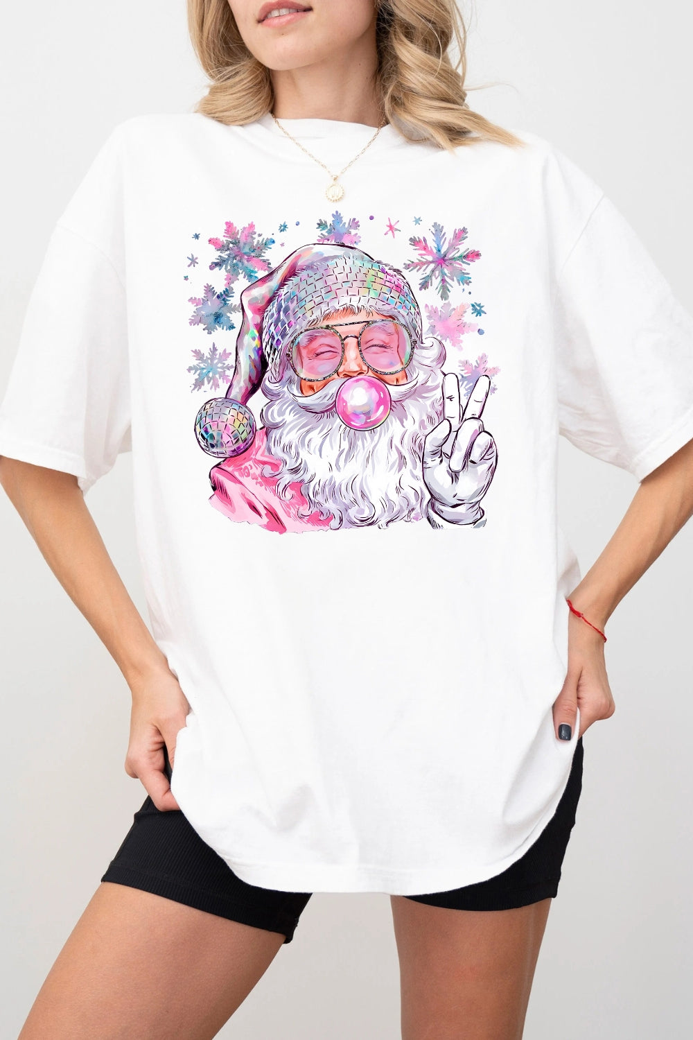 Snowflake Santa Christmas Blowing Bubble Tee For Women