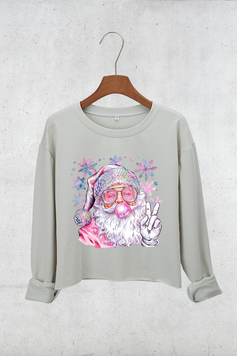 Snowflake Santa Christmas Blowing Bubble Crop Sweatshirt For Women