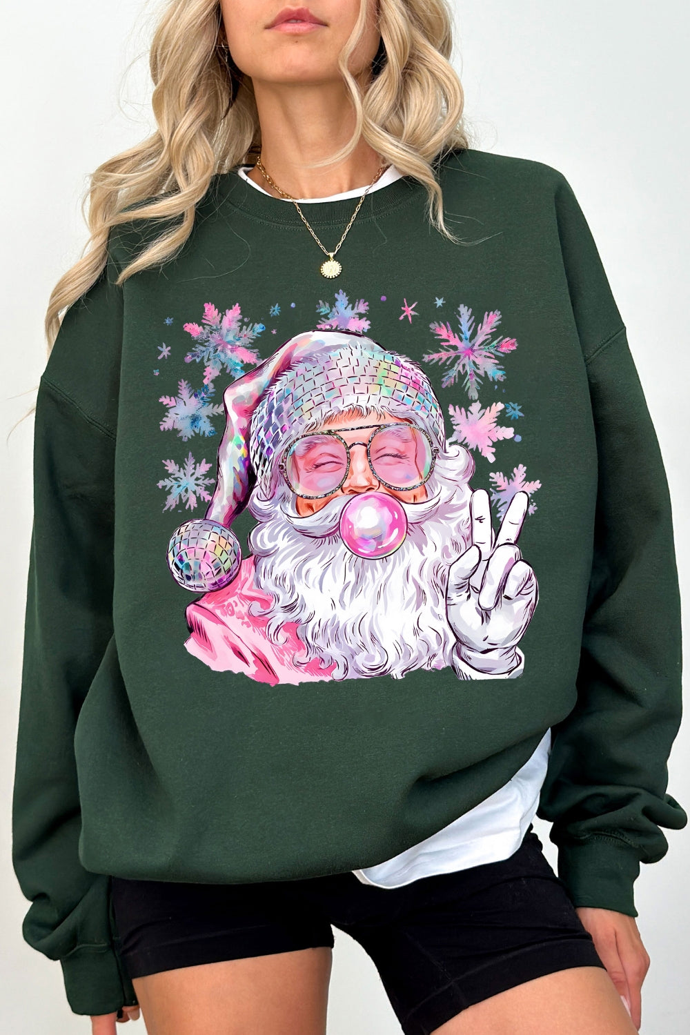 Snowflake Santa Christmas Blowing Bubble Sweatshirt For Women
