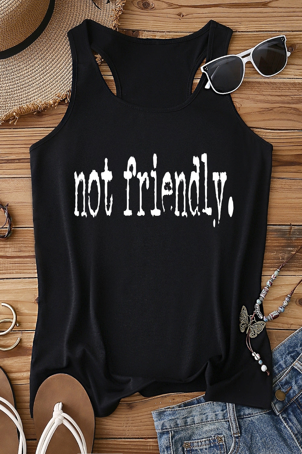 Not Friendly Typography Design Tank Top For Women