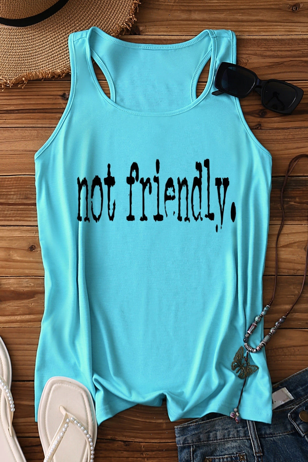 Not Friendly Typography Design Tank Top For Women