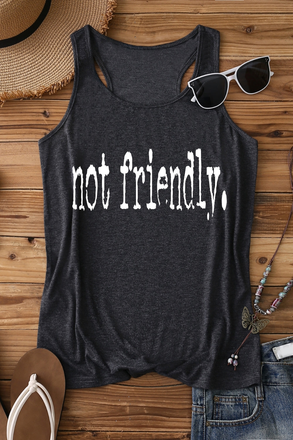 Not Friendly Typography Design Tank Top For Women