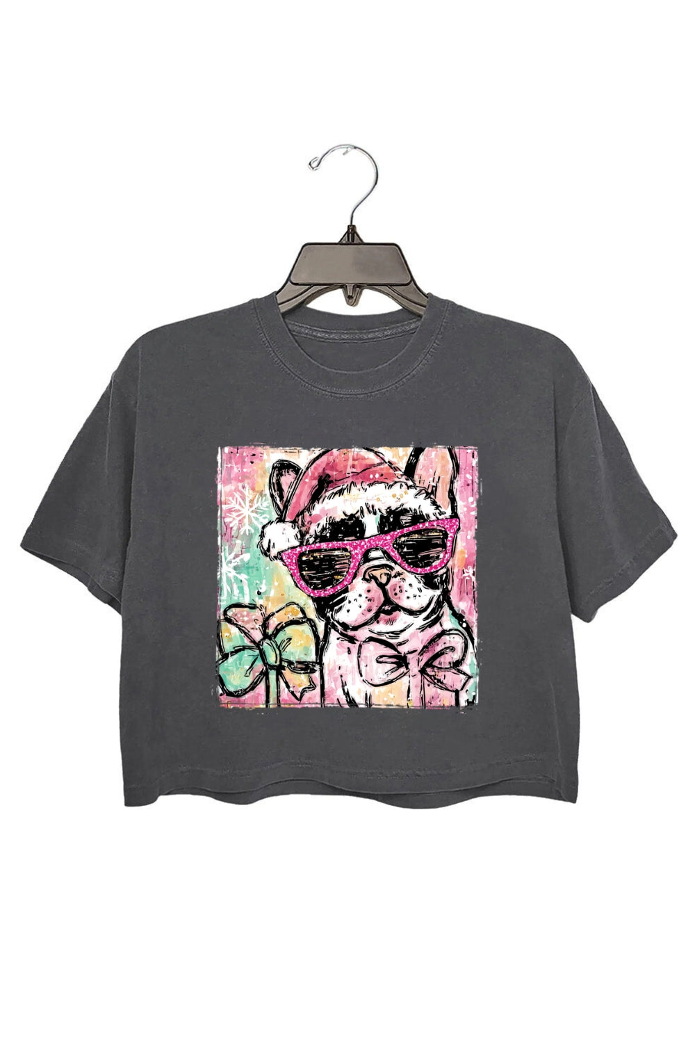 Christmas Bow-adorned Bulldog Crop Top For Women