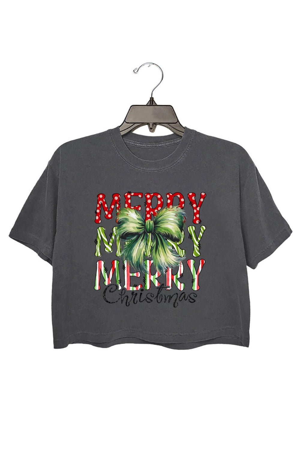Green Fur Bow Merry Christmas Crop Top For Women