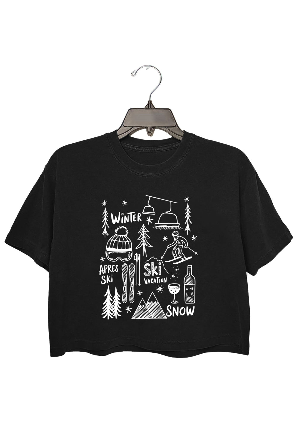 Cute Hand Drawn Ski Vacation Crop Top For Women