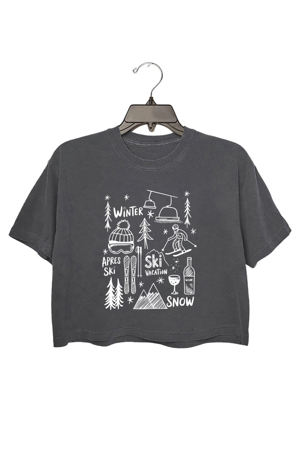 Cute Hand Drawn Ski Vacation Crop Top For Women