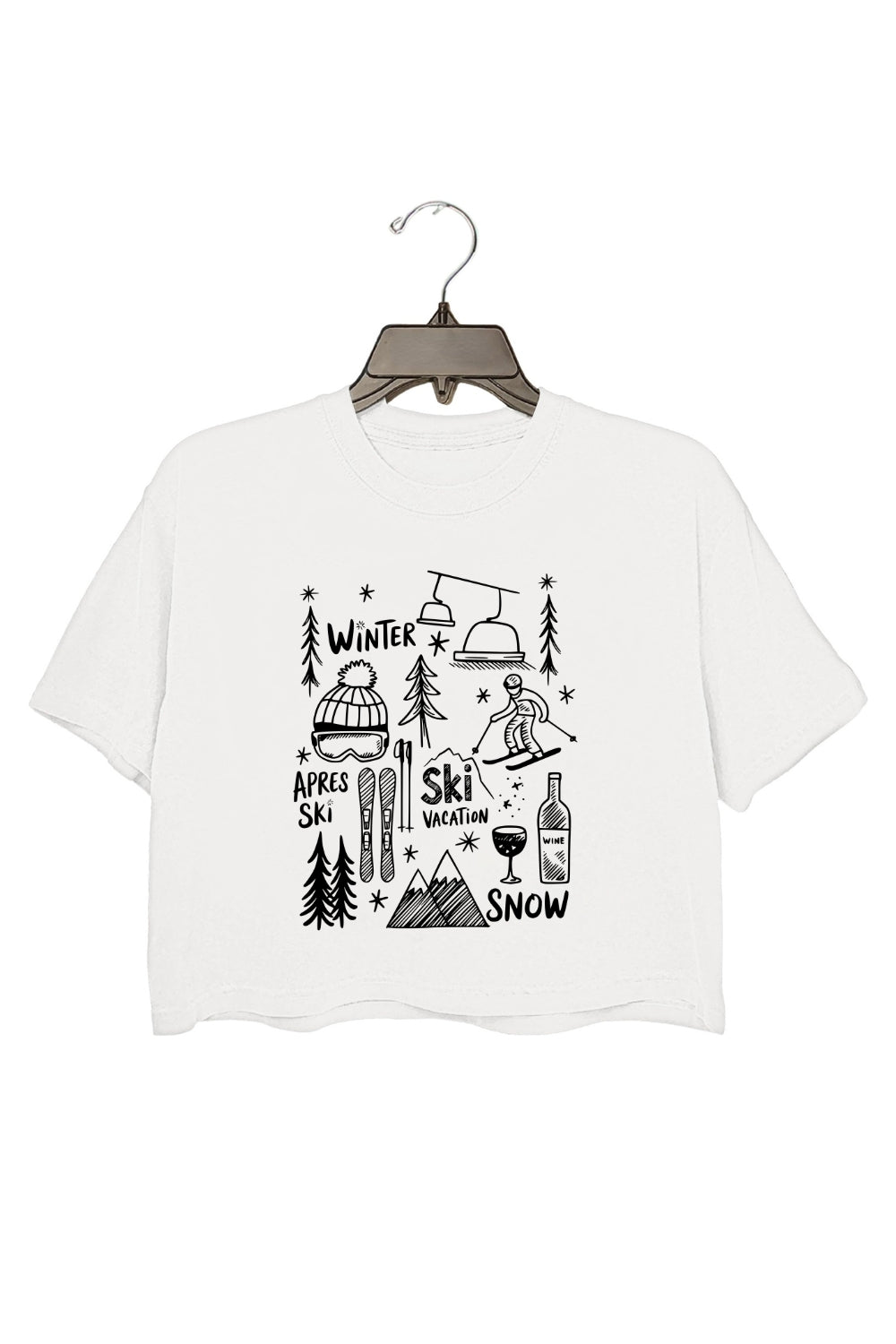 Cute Hand Drawn Ski Vacation Crop Top For Women