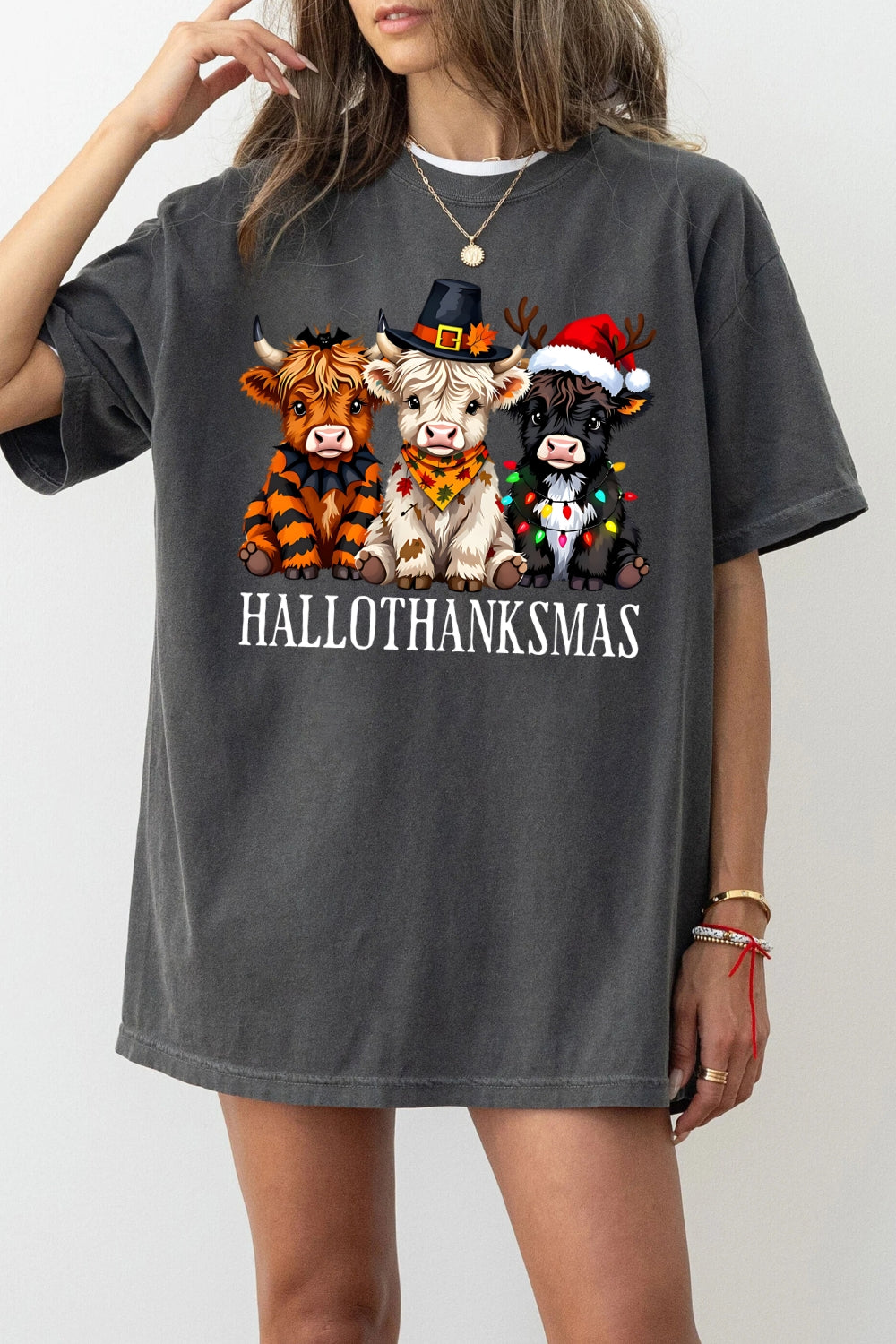 Highland Cows Hollothanksmas Tee For Women