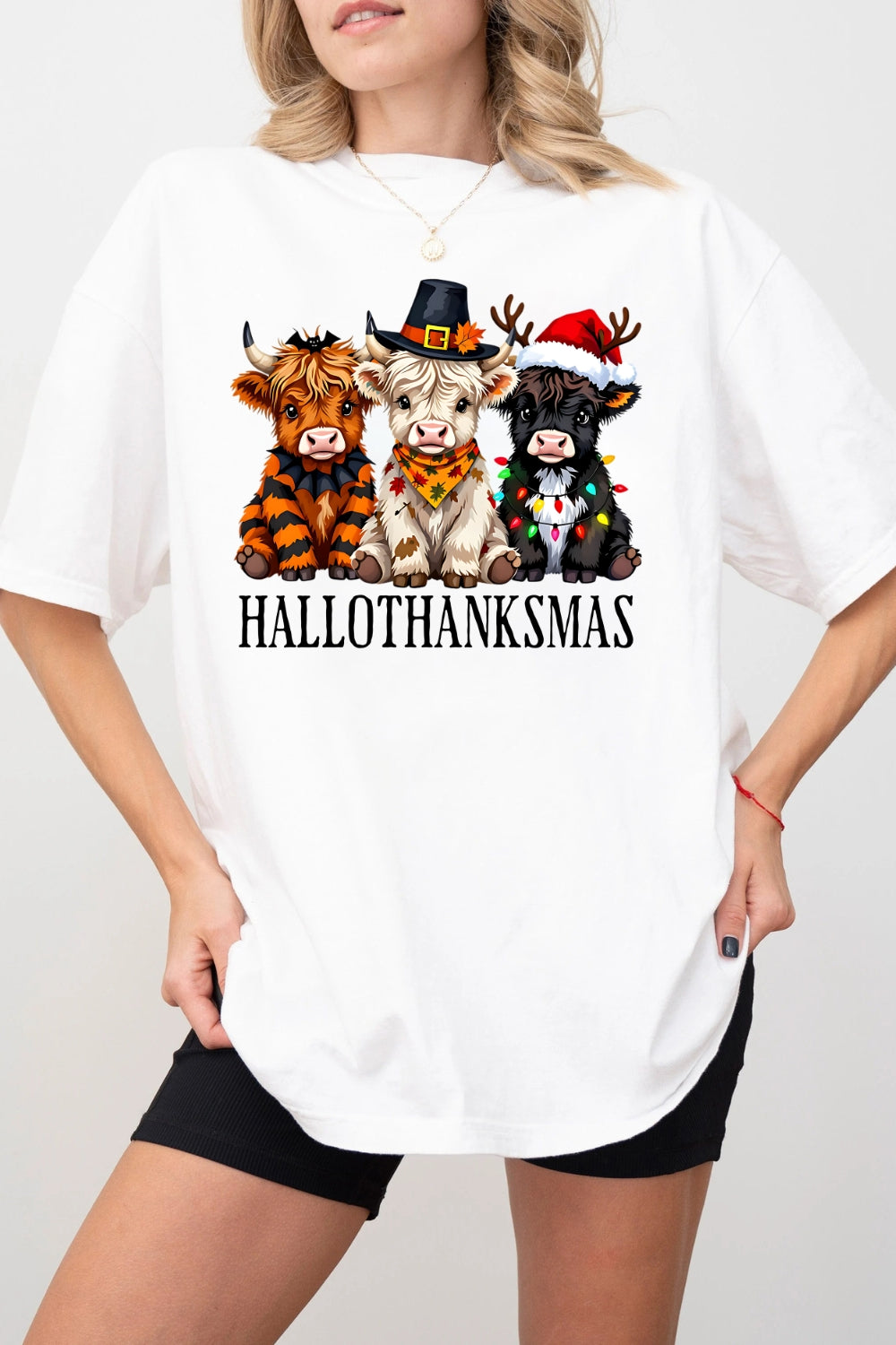Highland Cows Hollothanksmas Tee For Women