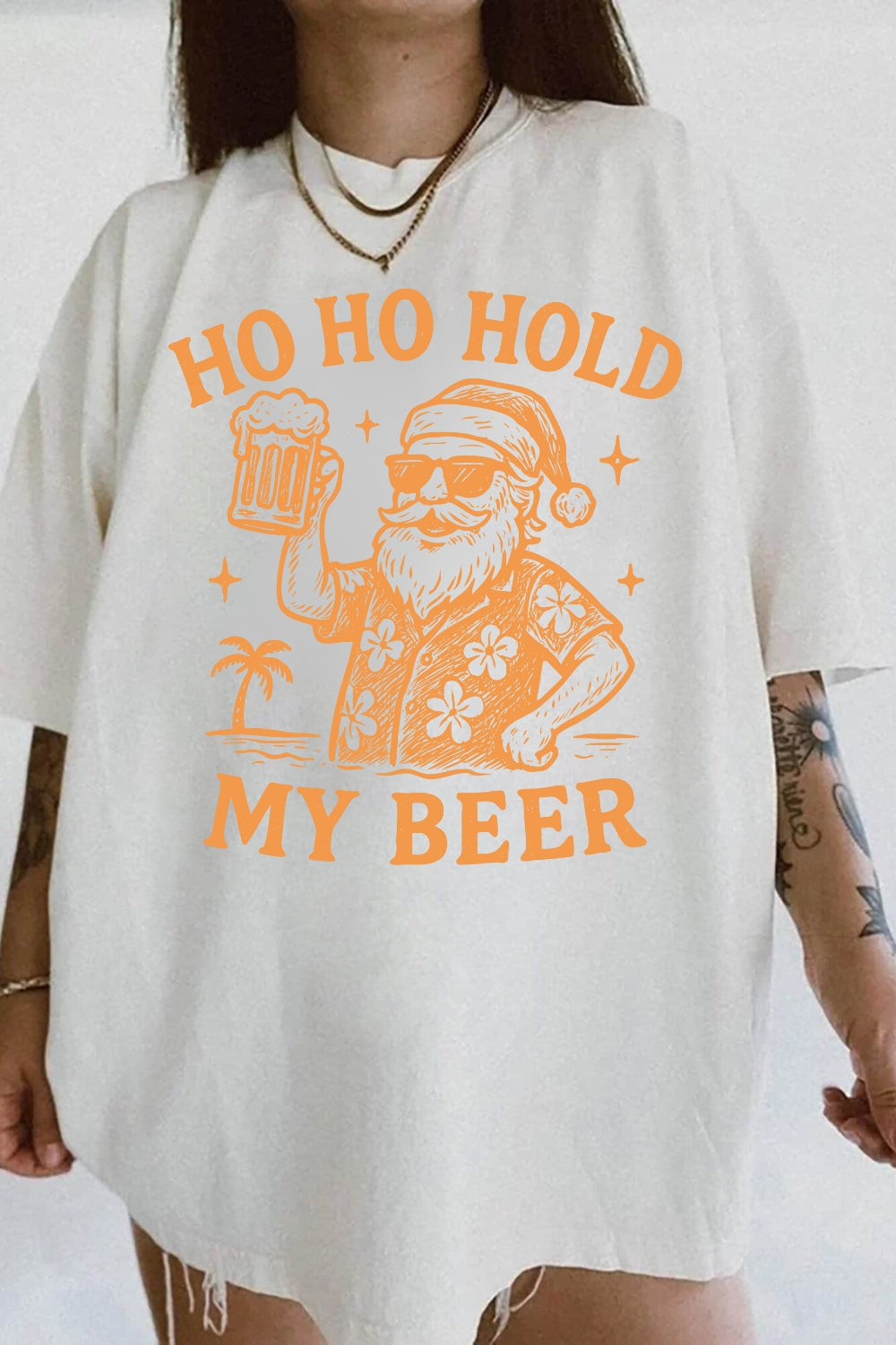 Ho Ho Hold My Beer Santa Tee For Women