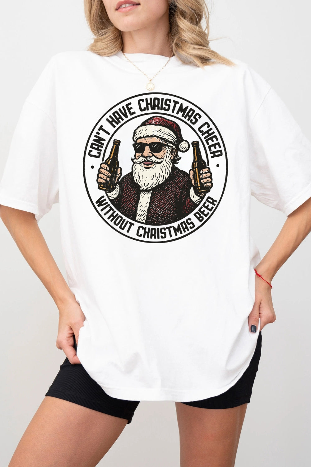 Christmas Beer Santa Tee For Women