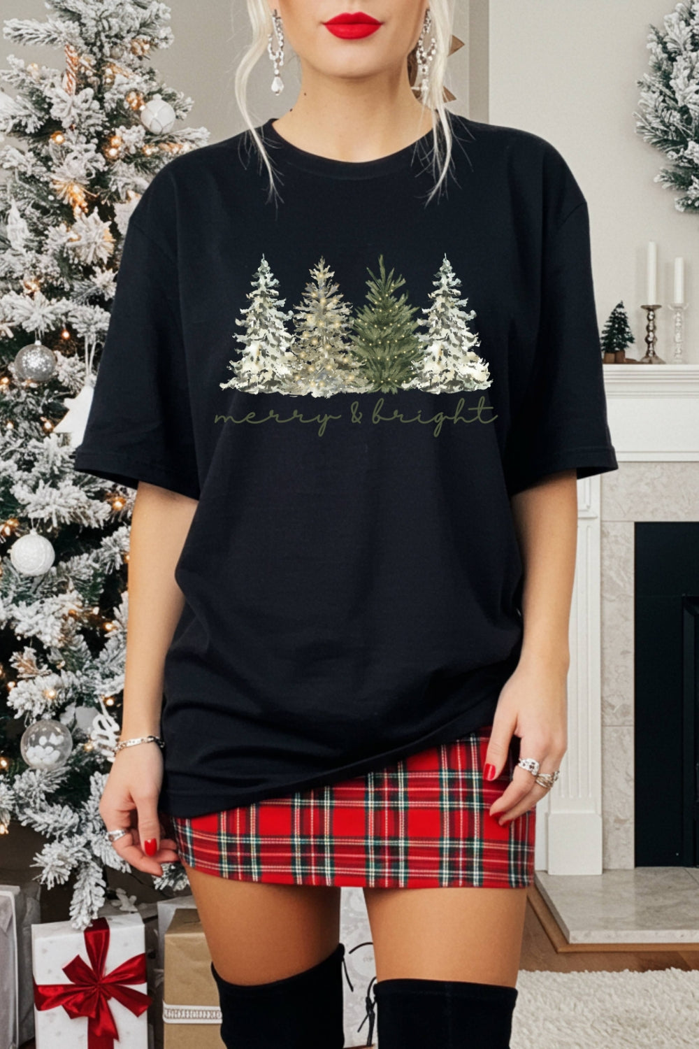Merry and Bright Christmas Tree Tee For Women