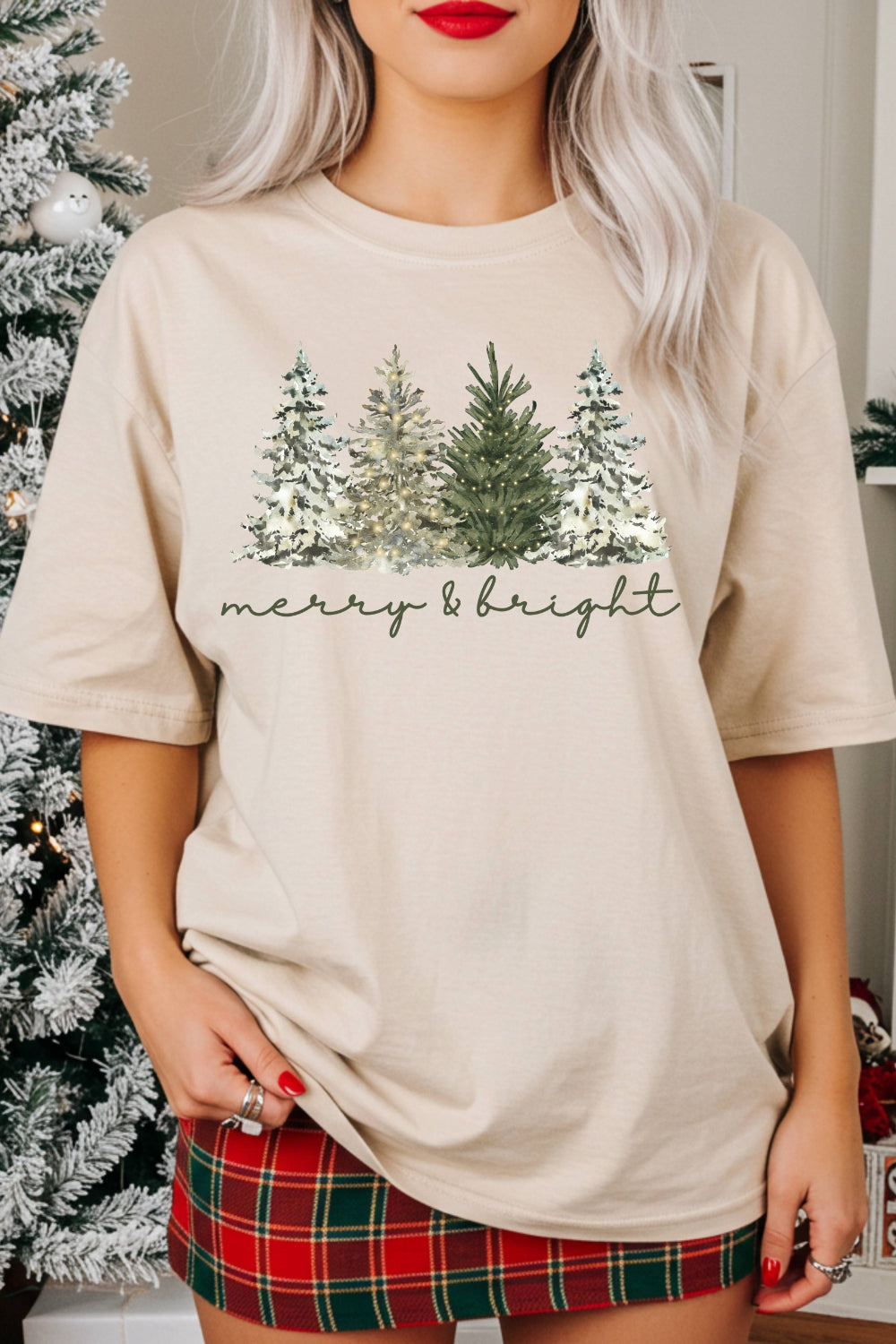 Merry and Bright Christmas Tree Tee For Women