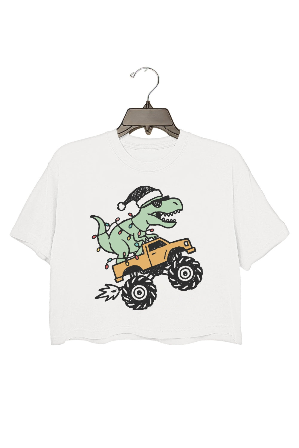 Christmas Dinosaur Truck Crop Top For Women