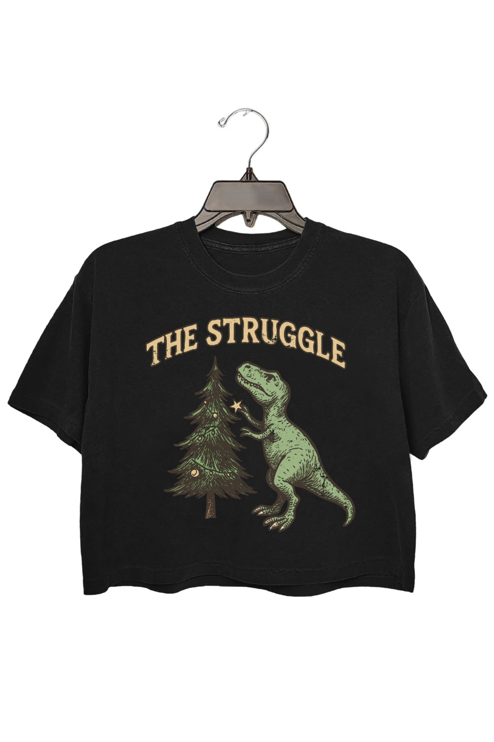 The-Struggle Dinosaur Christmas Crop Top For Women