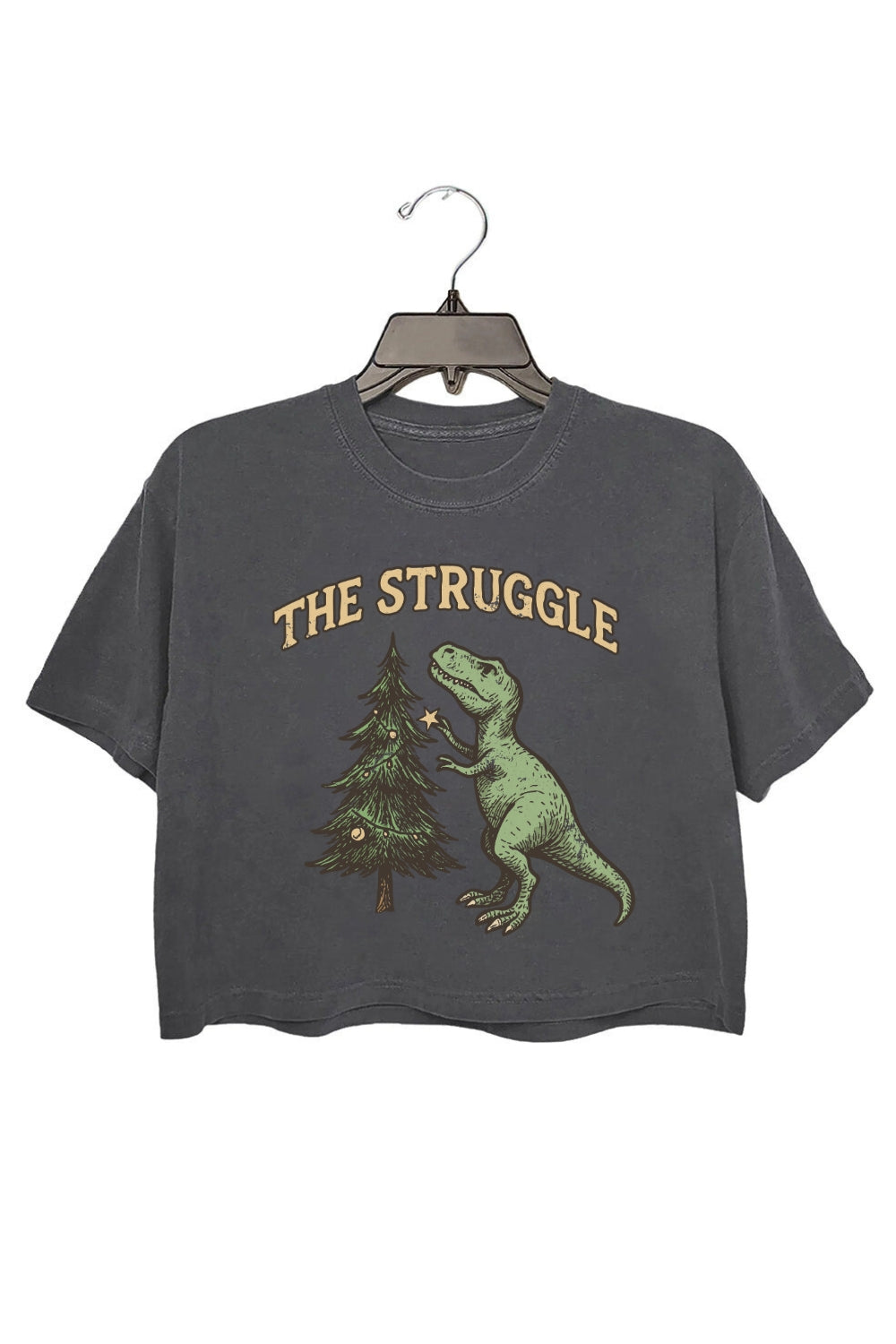 The-Struggle Dinosaur Christmas Crop Top For Women