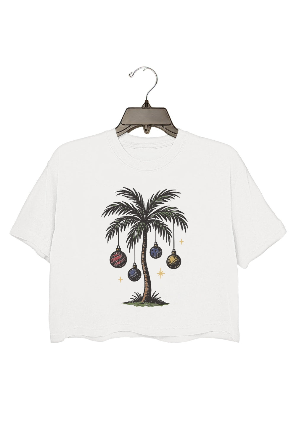 Palm and Globes Christmas Crop Top For Women